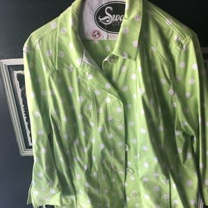Liz Baker Spring Polka Dot Jacket. Lime green & white jacket XLarge